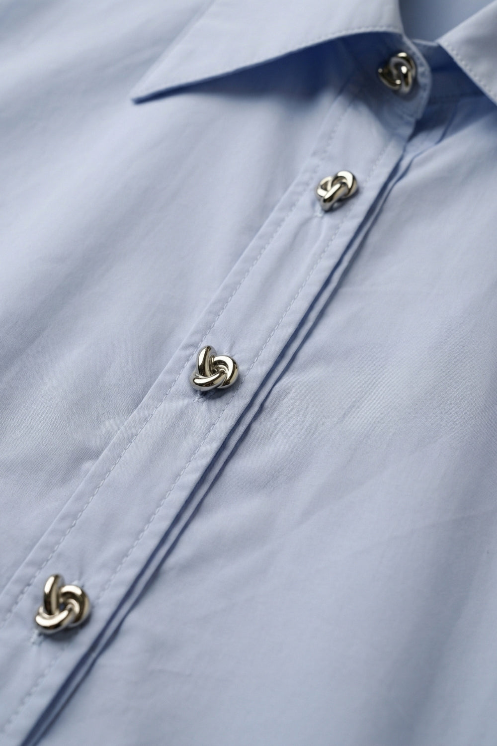 Camicia Kimono a maniche corte in popeline blu con bottoni argentati