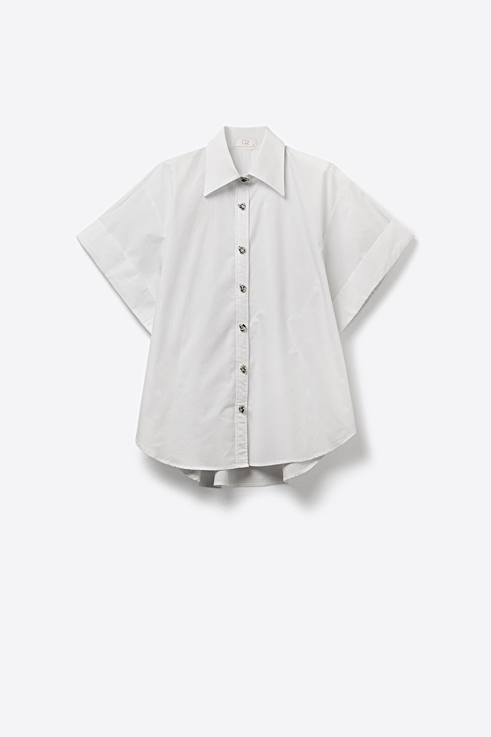 Camicia kimono bianca a maniche corte con bottoni argentati