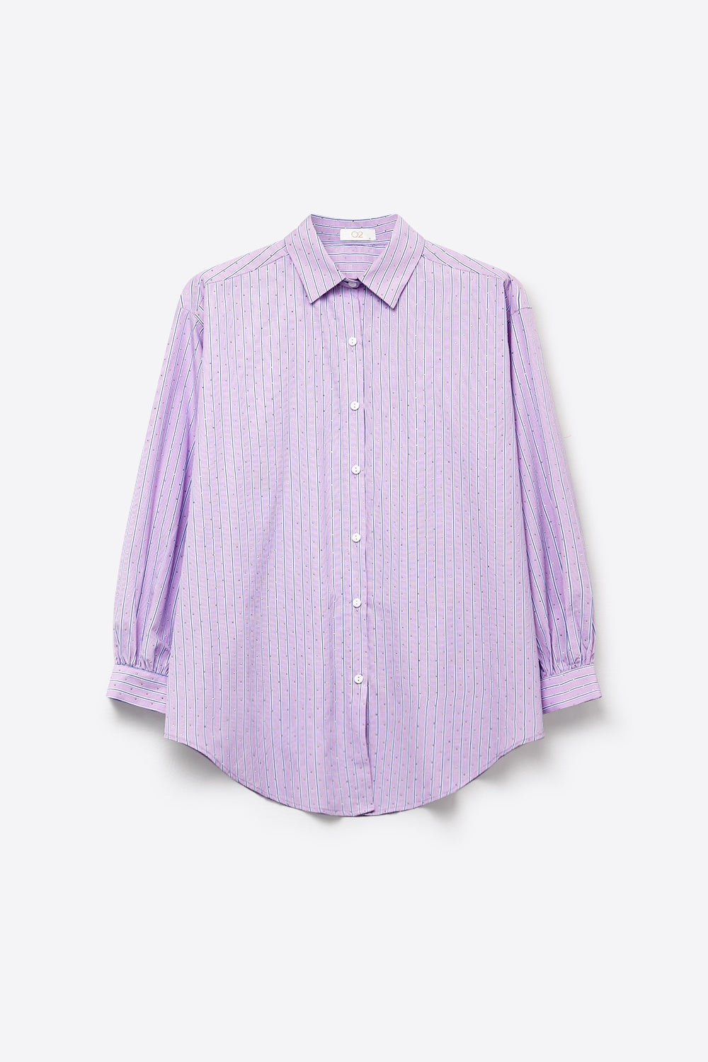 Camicia leggera a righe lilla con strass