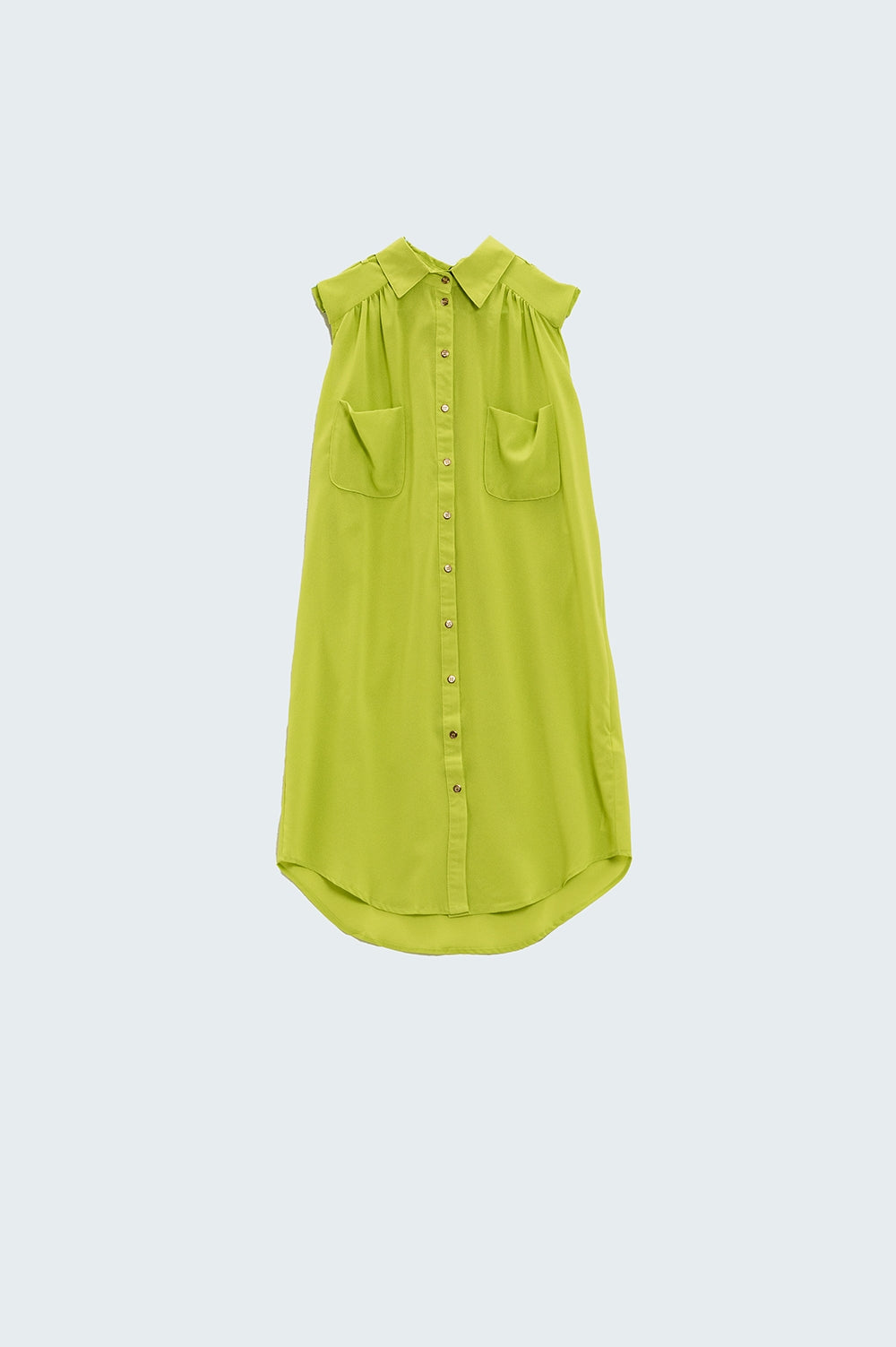 Q2 camicia lunga in raso color lime con tasche