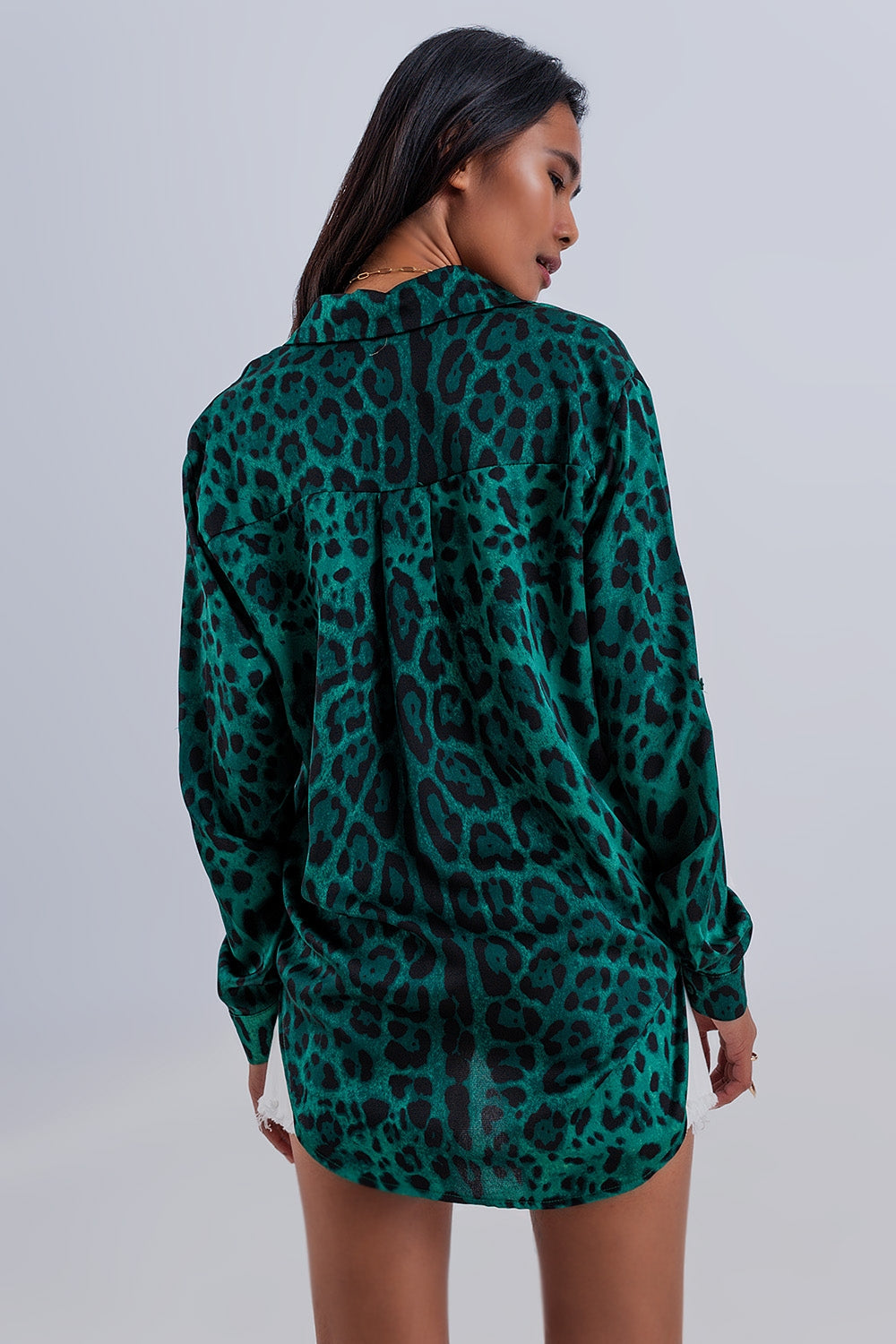 Camicia morbida a maniche lunghe con stampa animalier verde