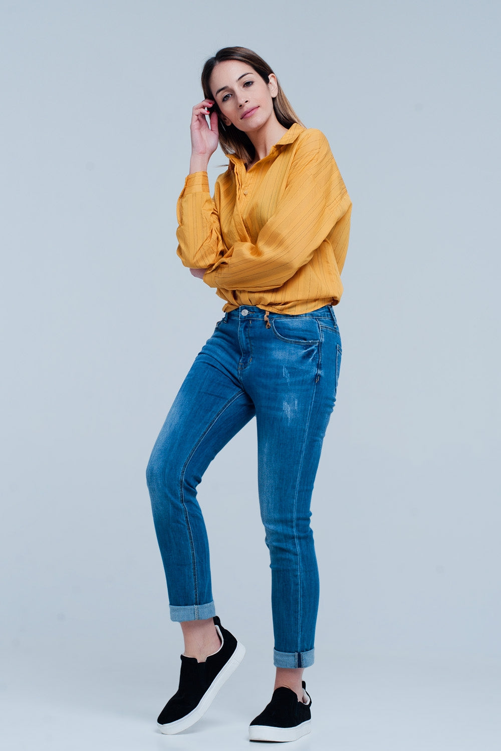 Camicia mustard oversize a righe