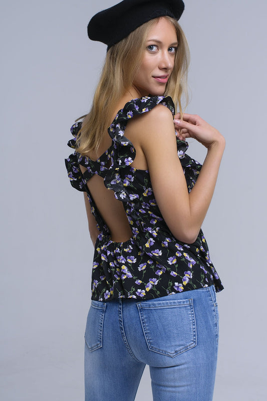 Q2 Camicia nera incrociata con volant