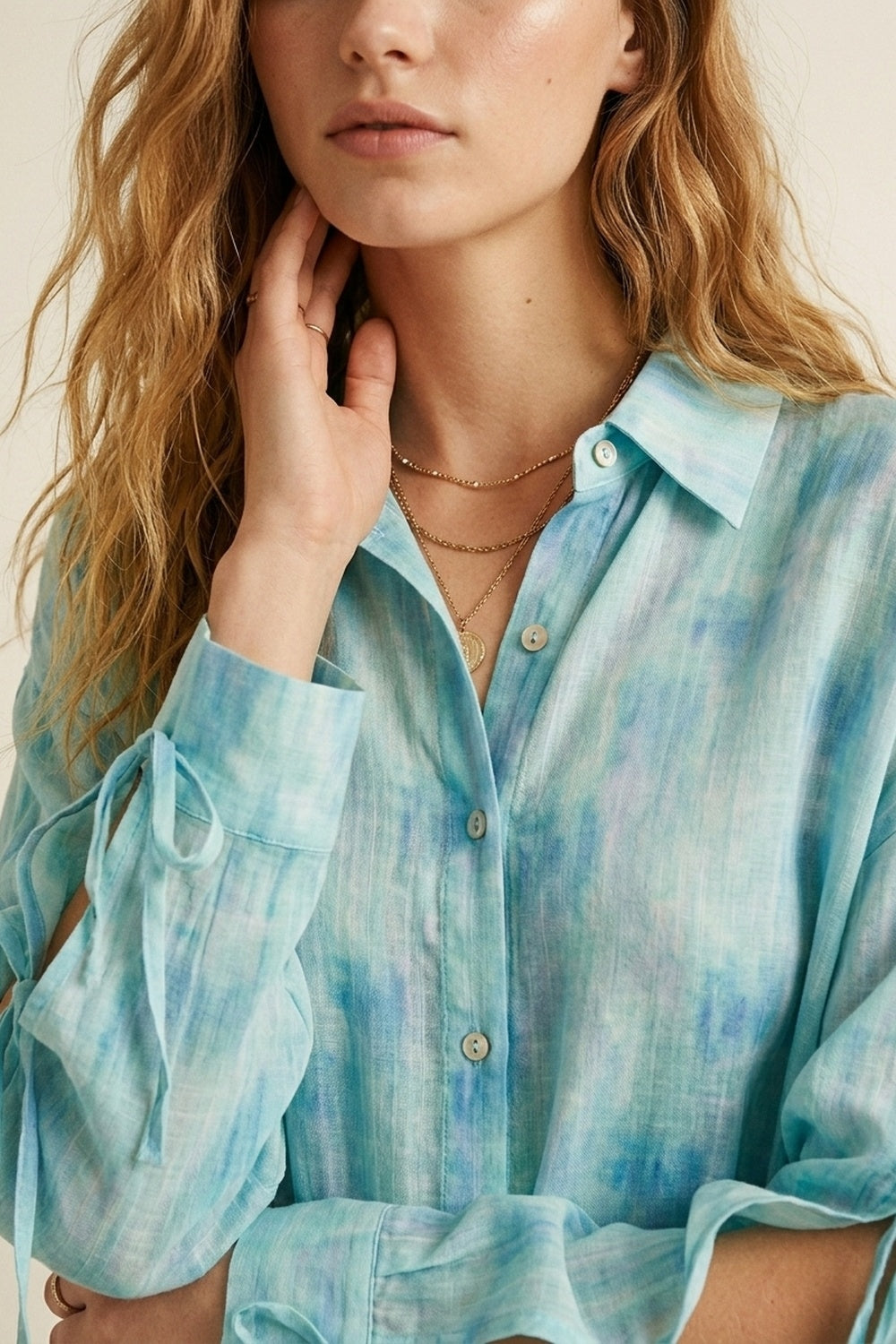 Camicia oversize con bottoni a fantasia blu chiaro