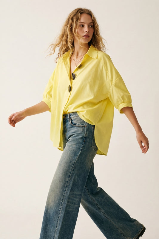 Q2 Camicia oversize gialla con bottoni