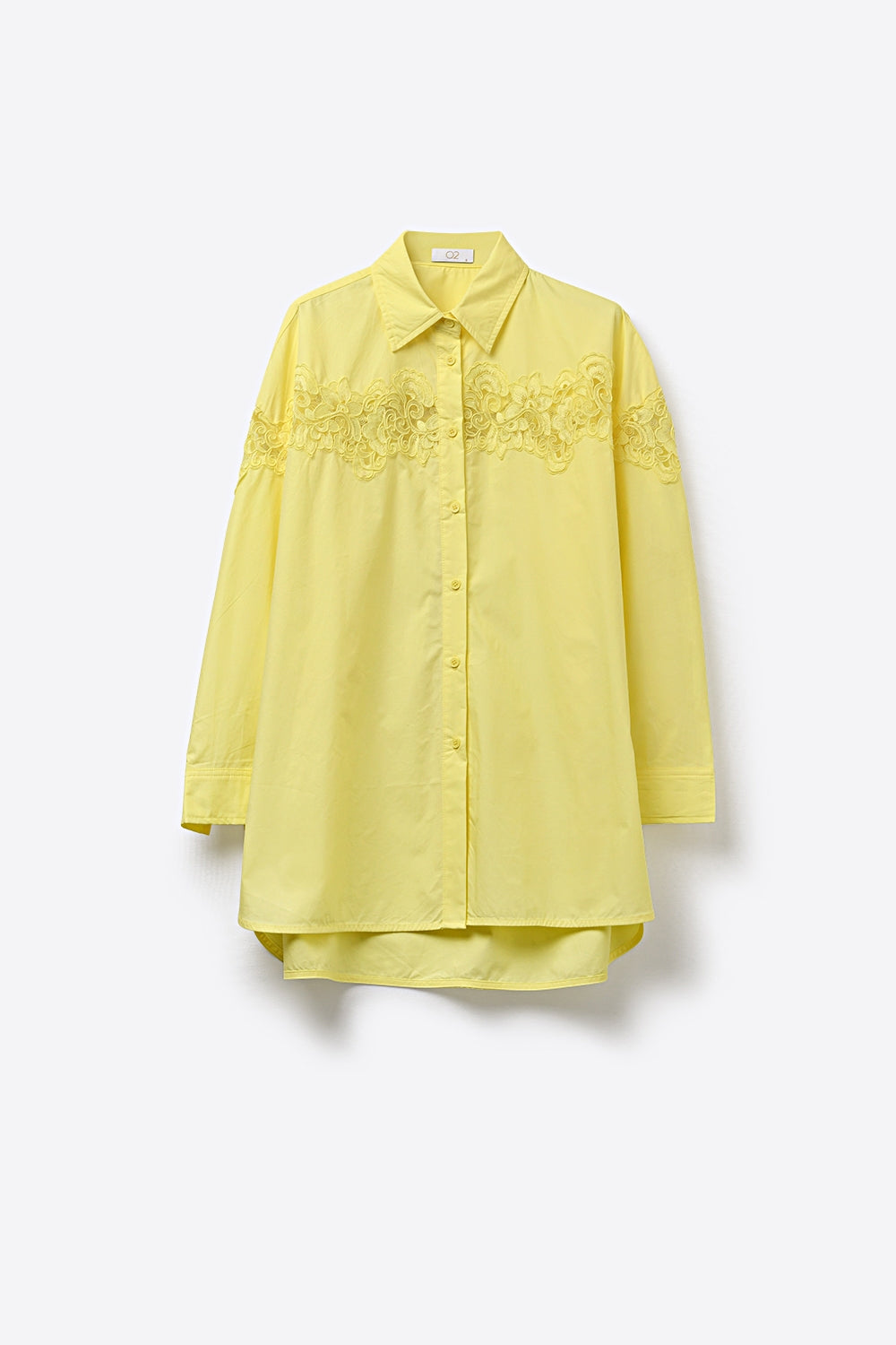 Camicia oversize gialla in popeline con dettaglio in pizzo