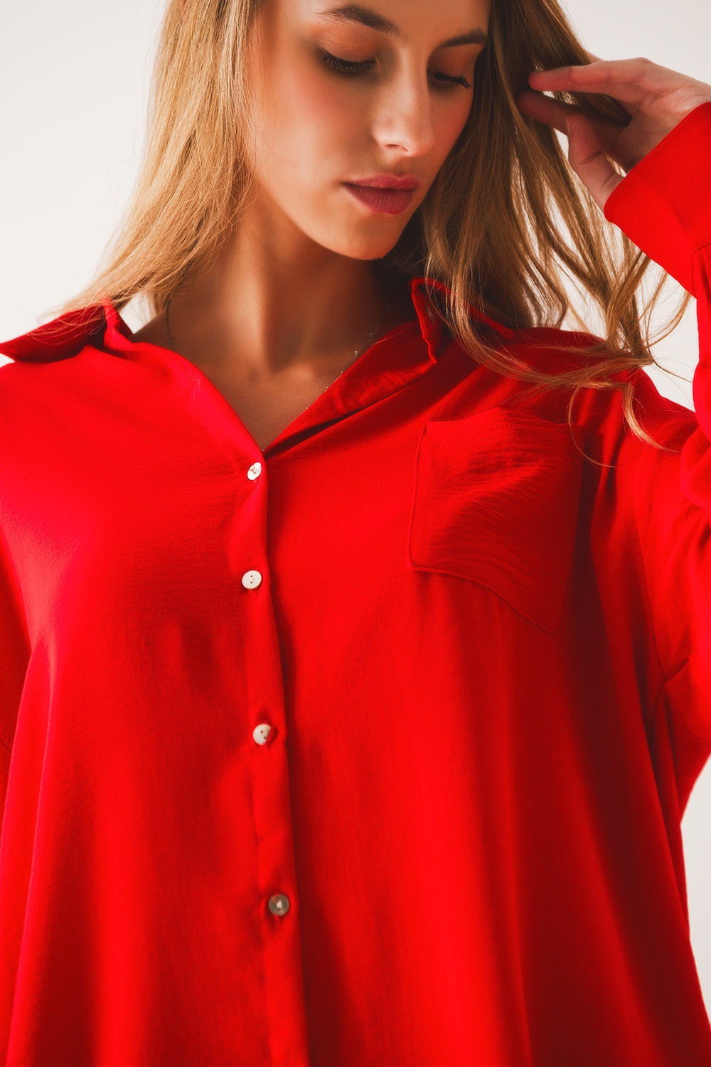 Camicia oversize rossa con taschino