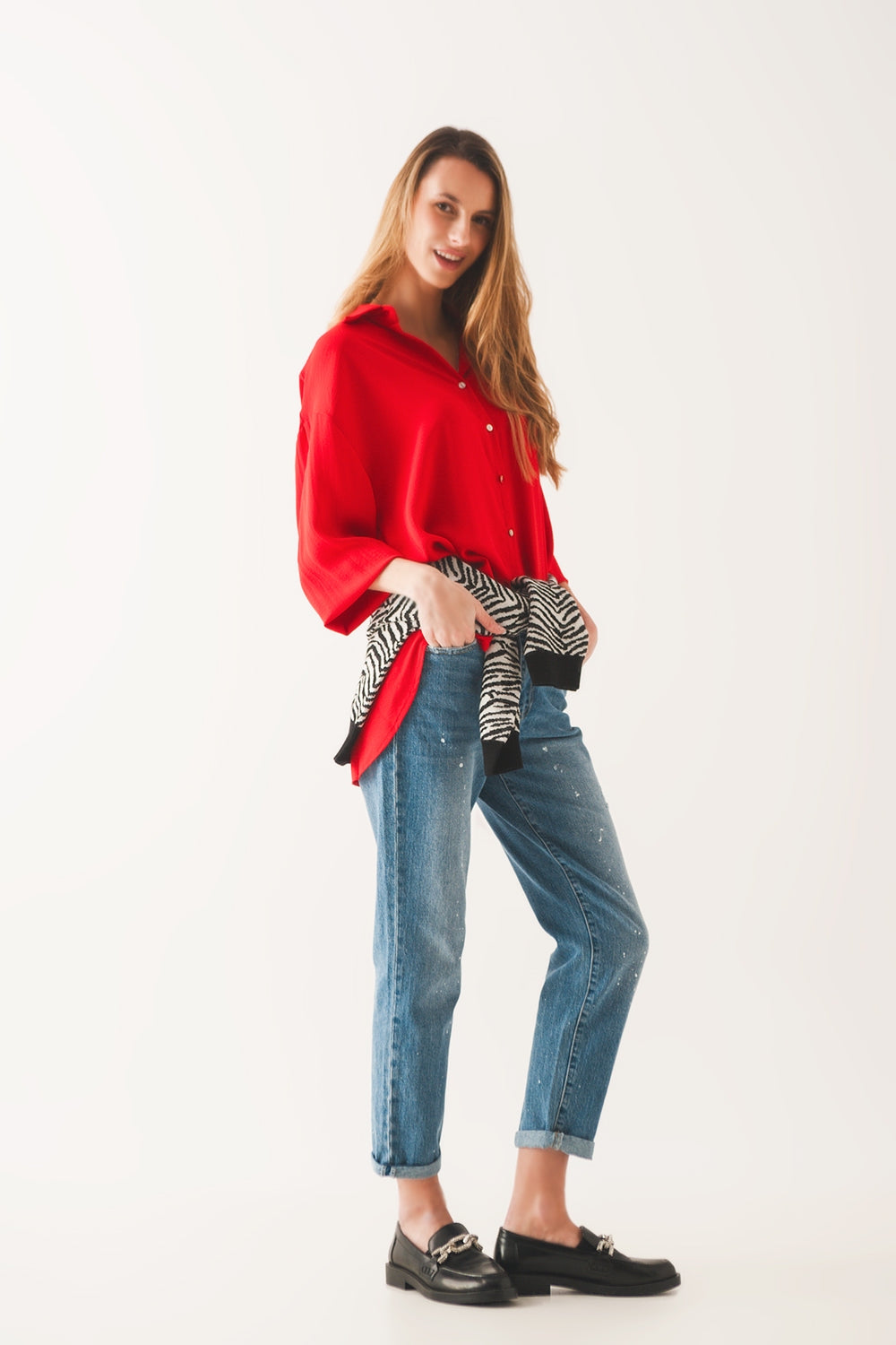 Camicia oversize rossa con taschino