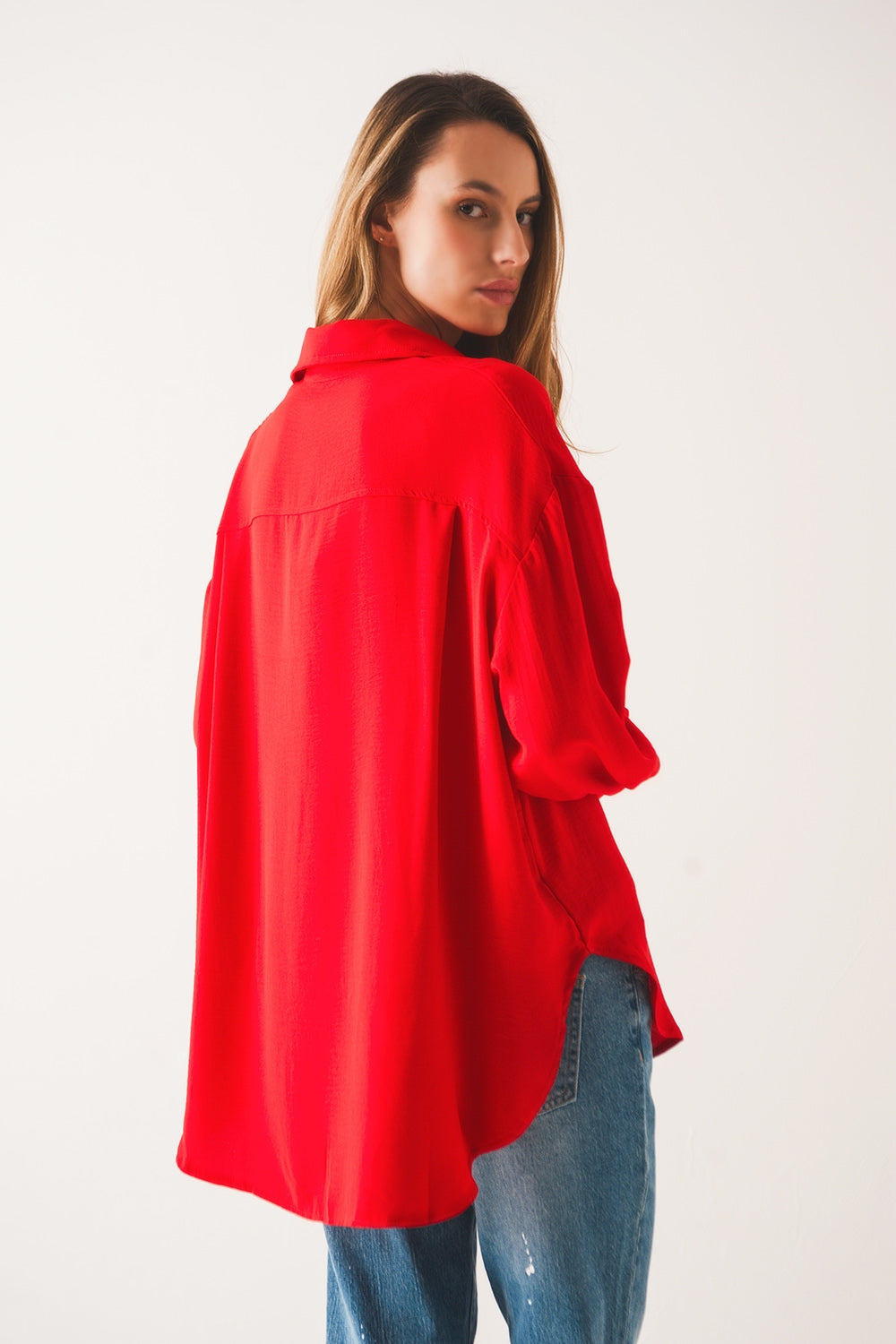 Camicia oversize rossa con taschino