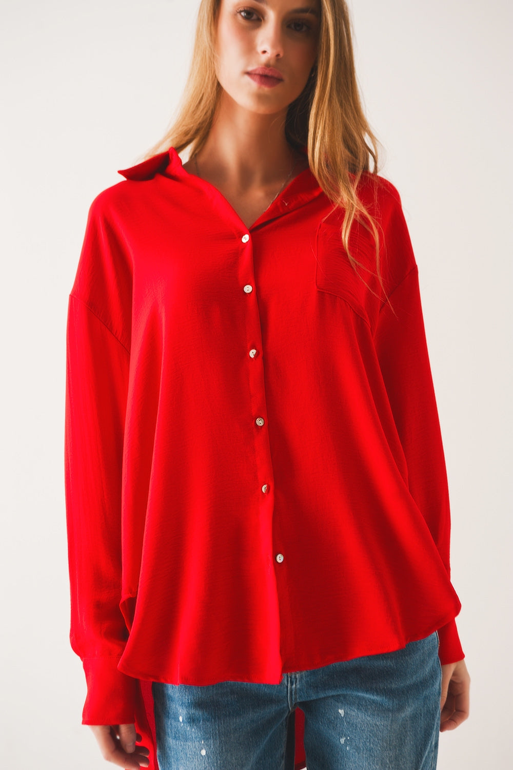 Camicia oversize rossa con taschino