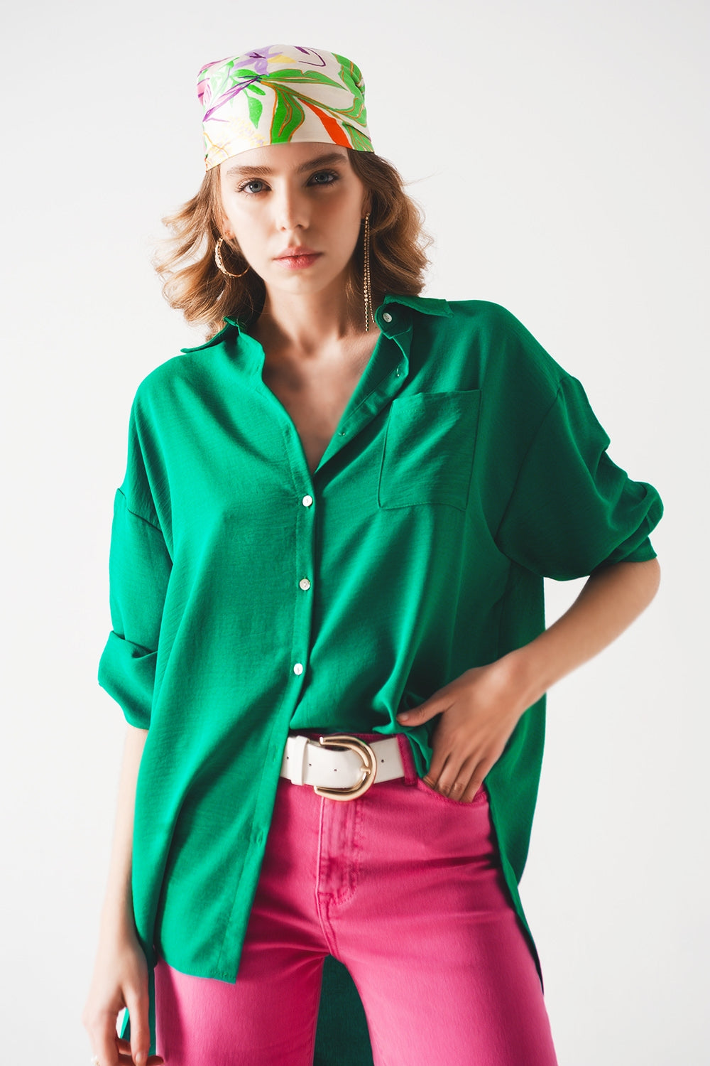 Camicia oversize verde con taschino