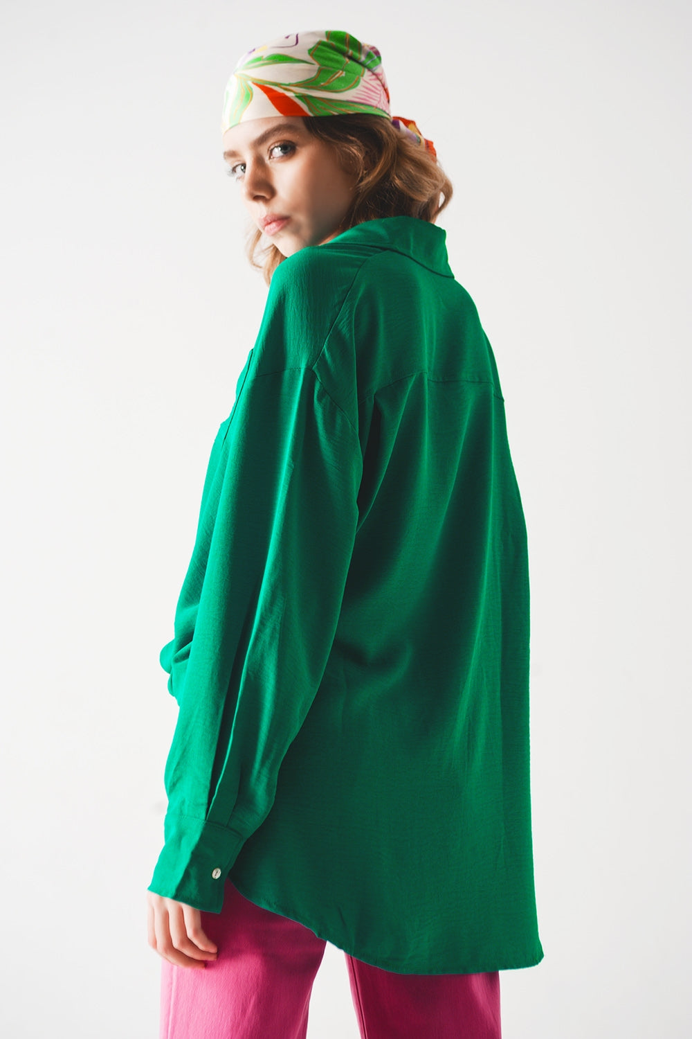 Camicia oversize verde con taschino