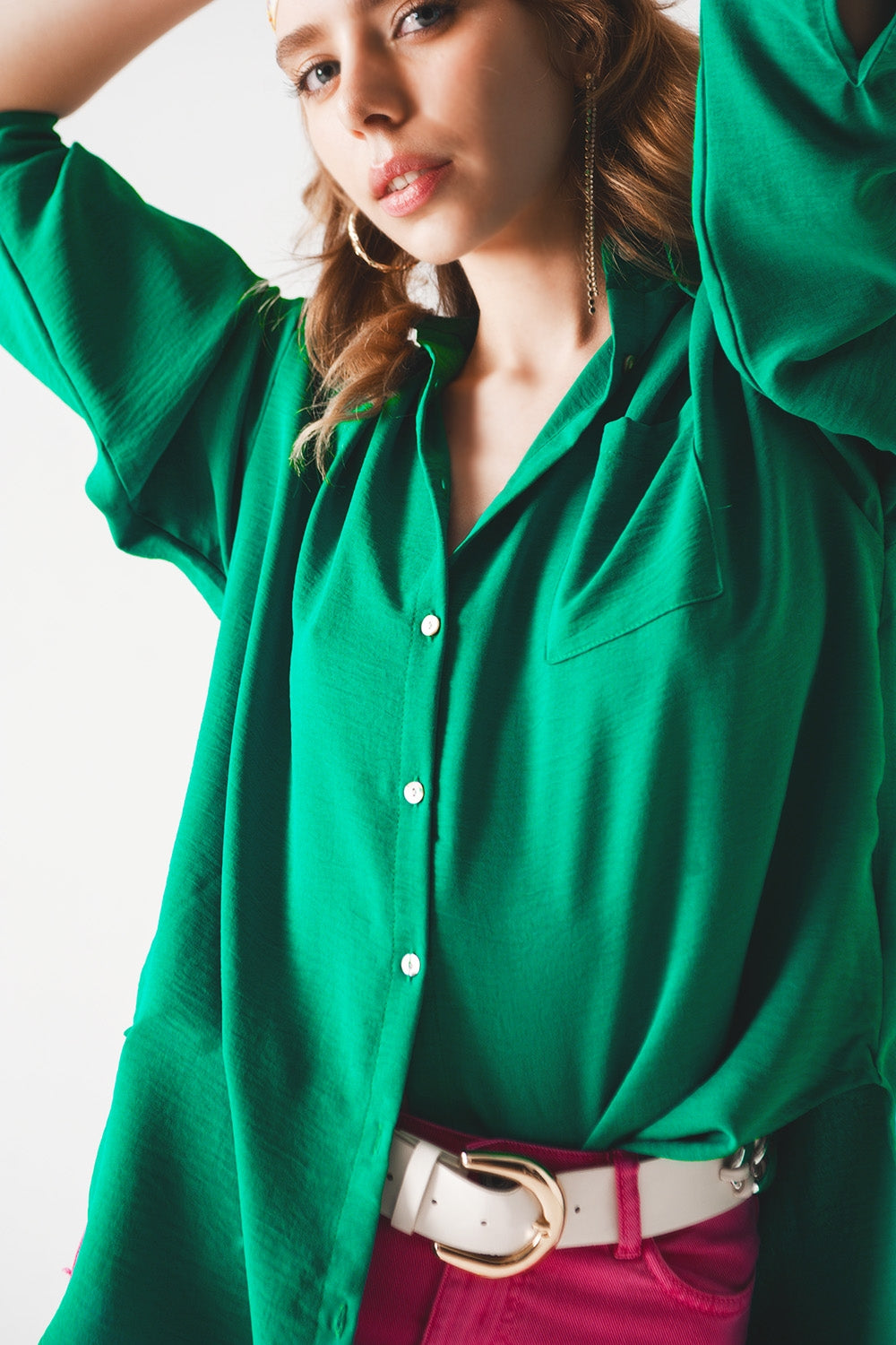 Camicia oversize verde con taschino