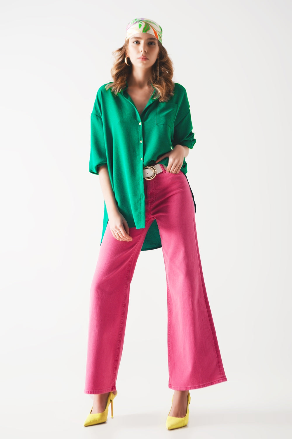 Camicia oversize verde con taschino