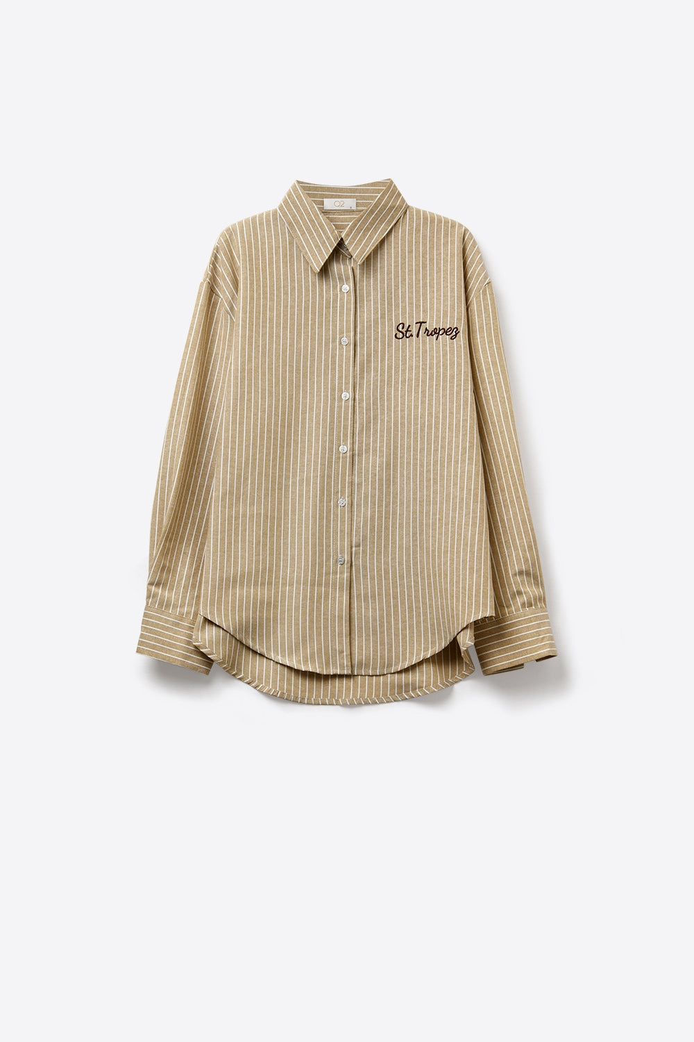 Camicia Oxford beige a righe con ricamo anteriore e posteriore St. Tropez