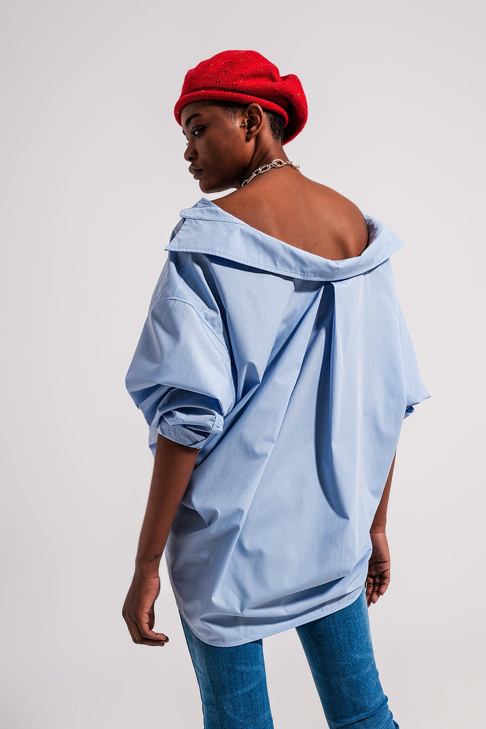 Camicia poplin oversize comoda in azzurro