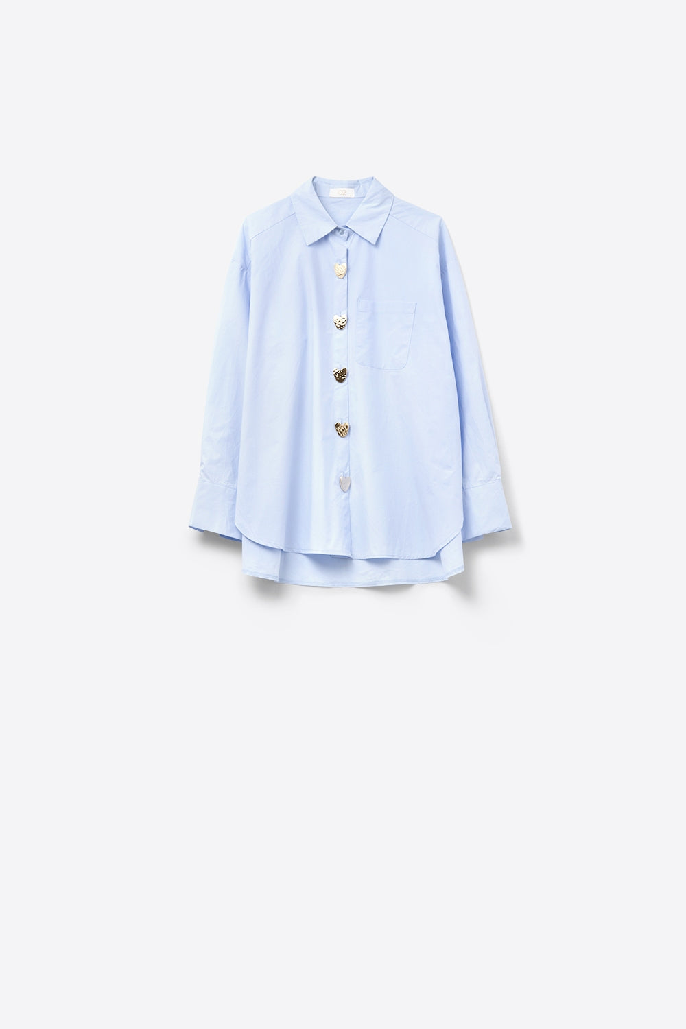Camicia rilassata in popeline con bottoni a cuore dorati in blu baby