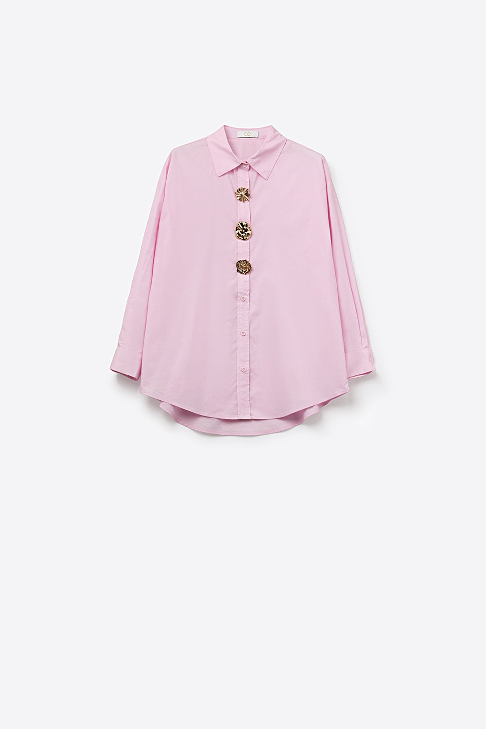 Camicia rilassata in popeline di cotone rosa con bottoni dorati