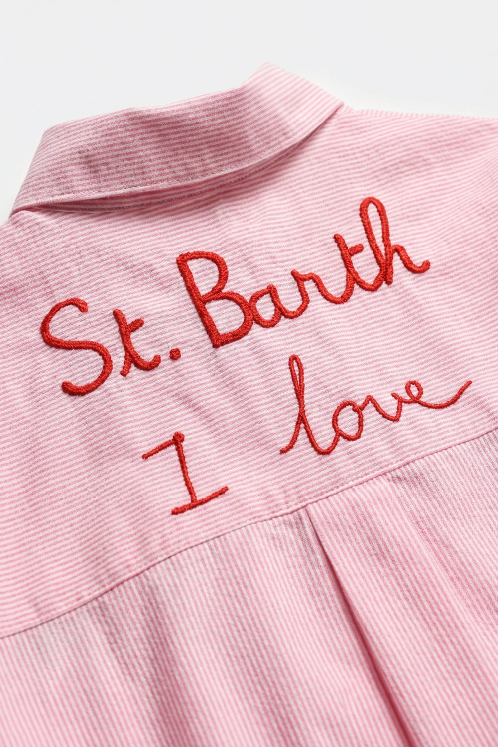Camicia rosa a righe con dettagli ricamati St Barth