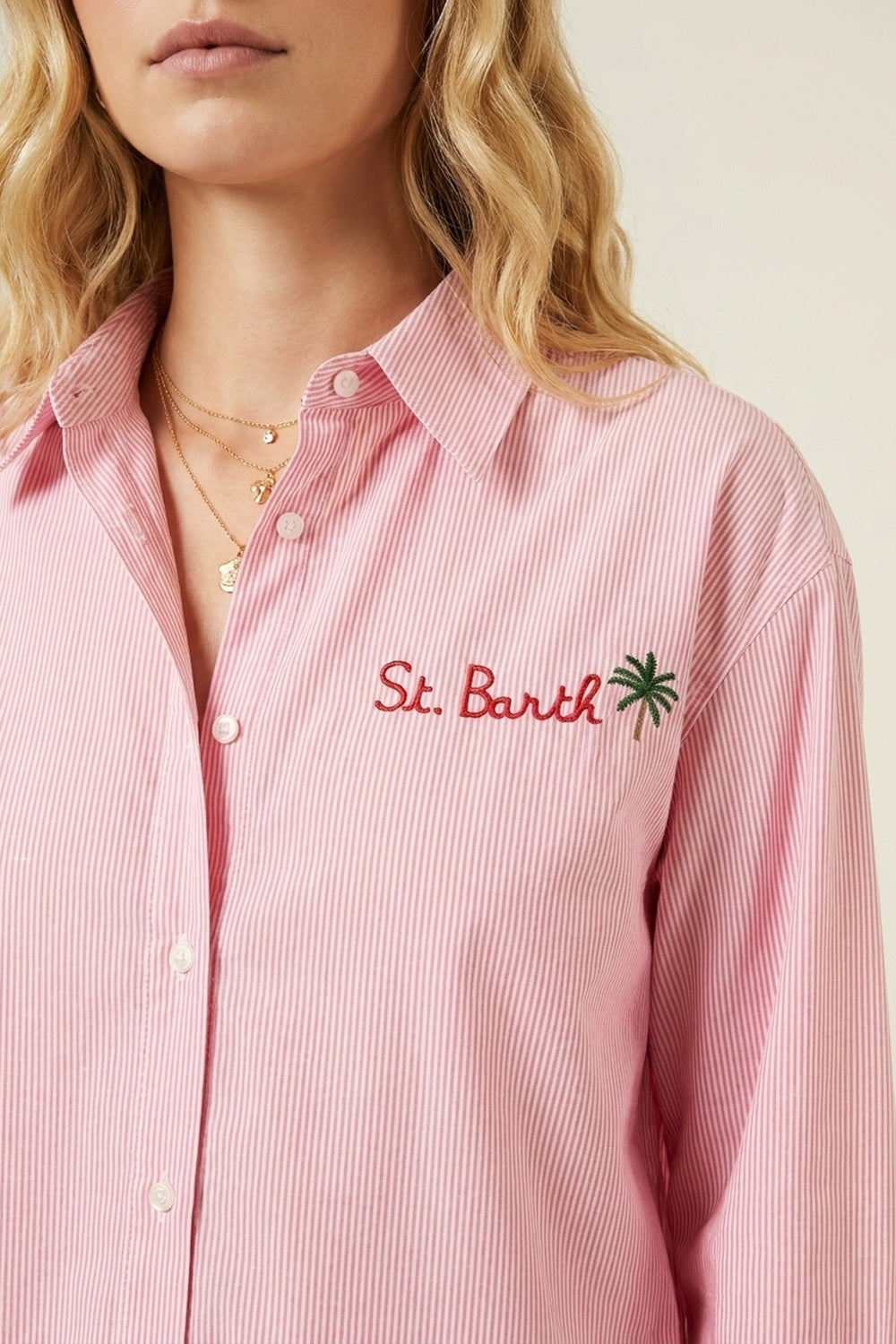 Camicia rosa a righe con dettagli ricamati St Barth