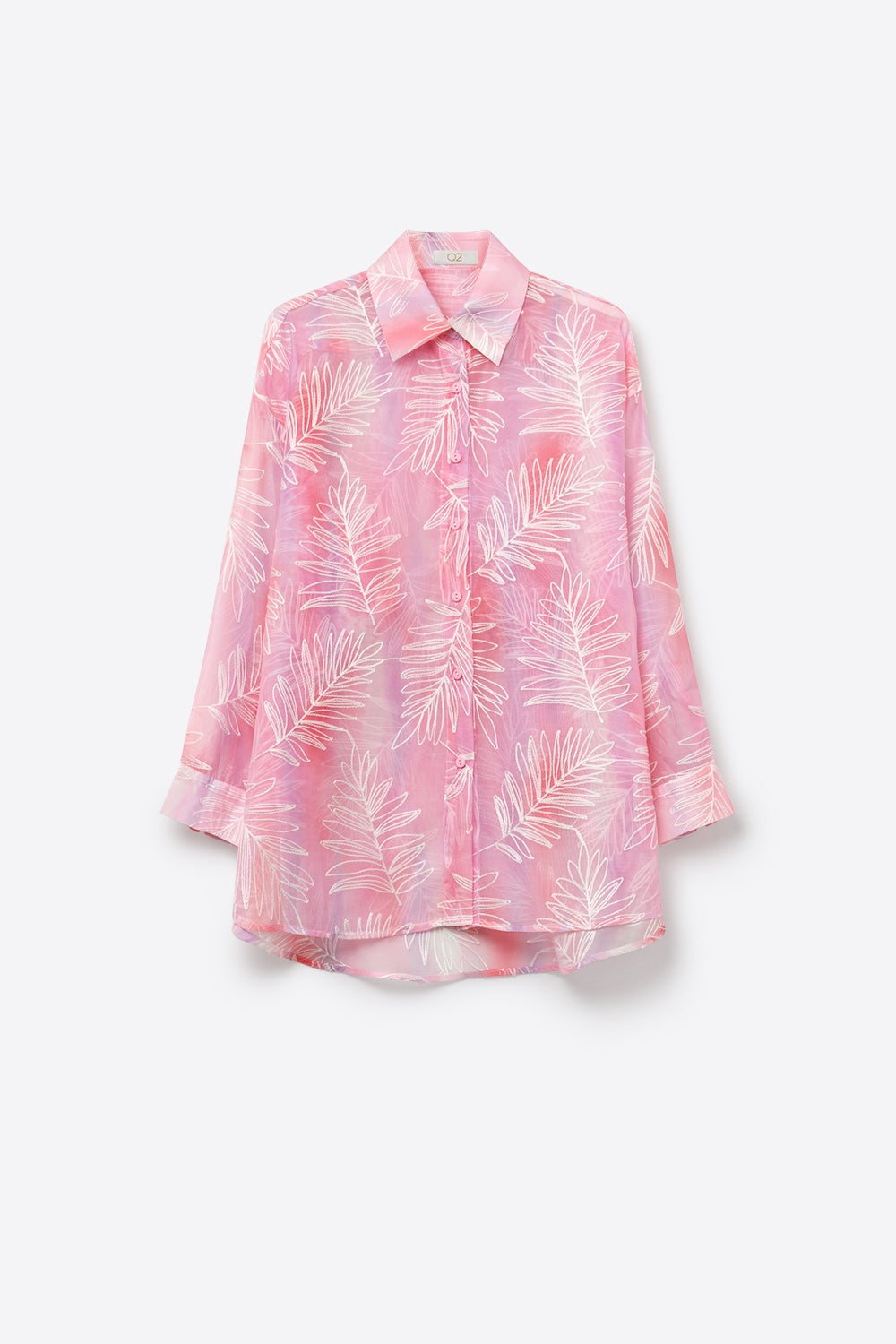 Camicia Rosa Trasparente con Stampa di Foglie e Tessuto Traslucido