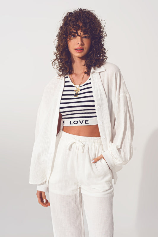 Q2 Camicia oversize strutturata bianca