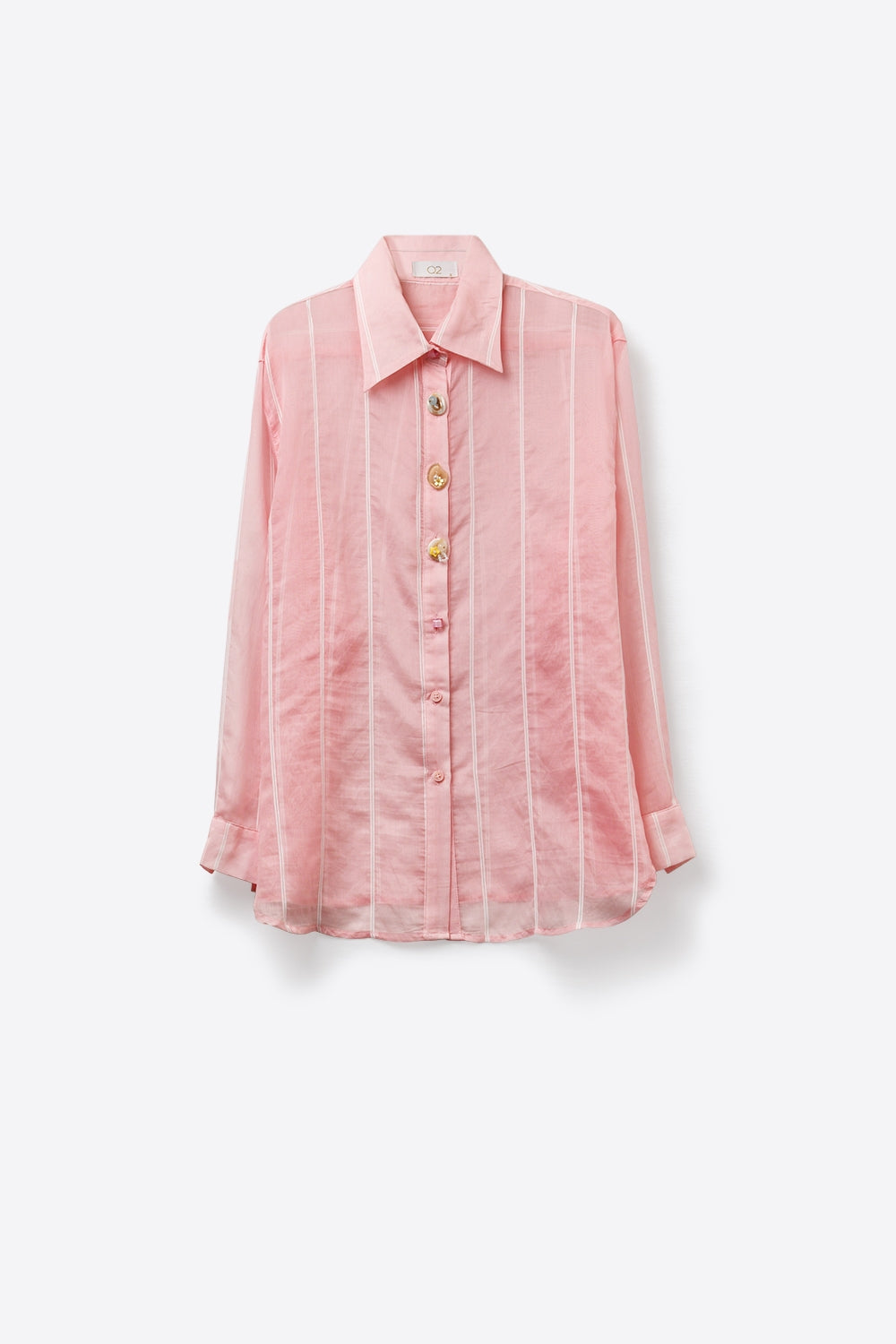 Camicia trasparente rosa con abbottonatura vintage
