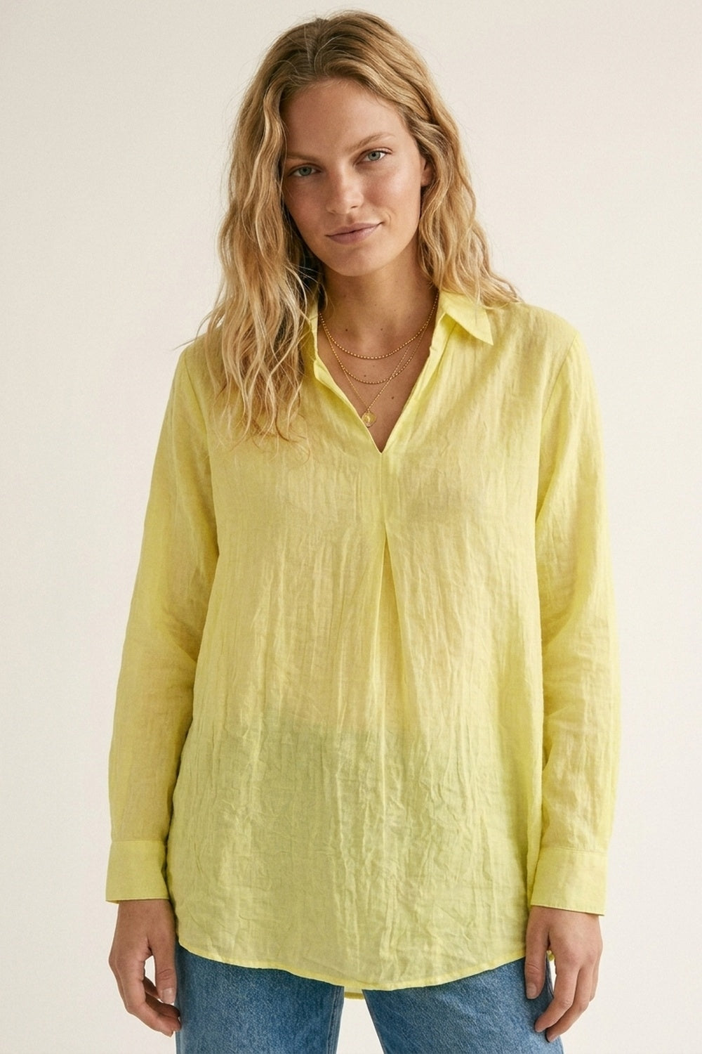 Camicia Tunica Gialla a Vestibilità Comoda con tessuto trasparente