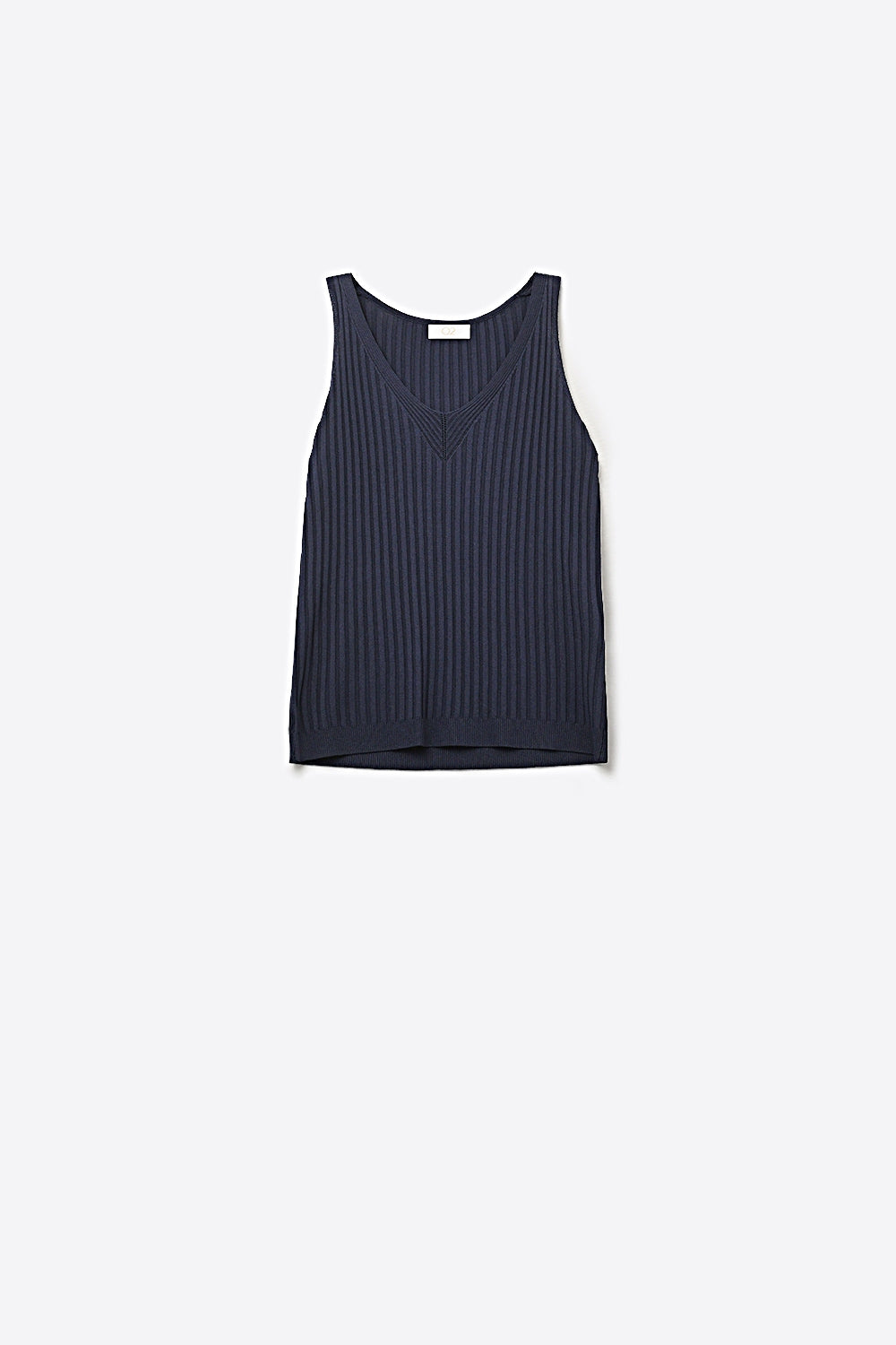 Q2 Canotta a Coste Blu Navy con Scollo a V