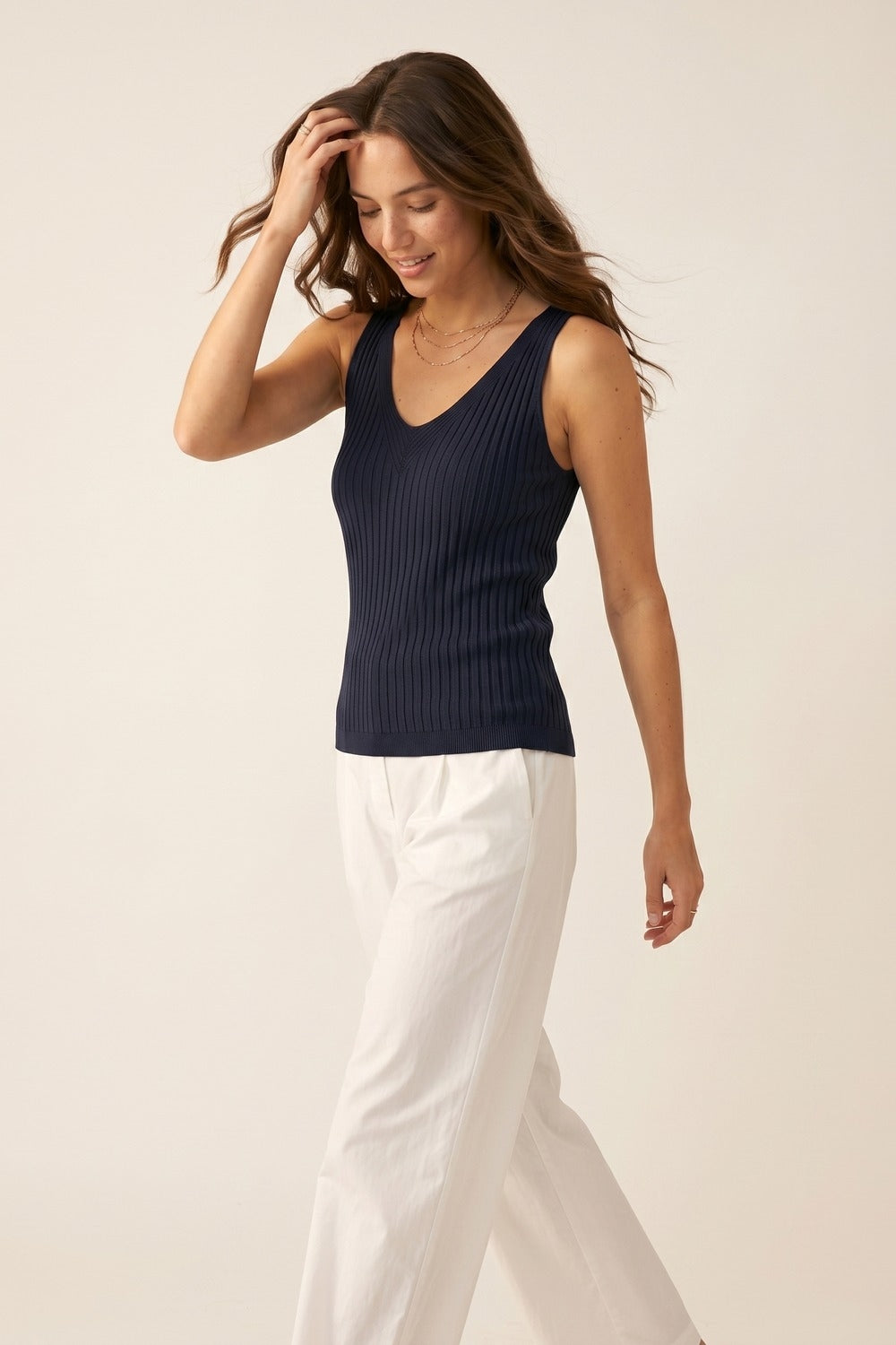 Canotta a Coste Blu Navy con Scollo a V
