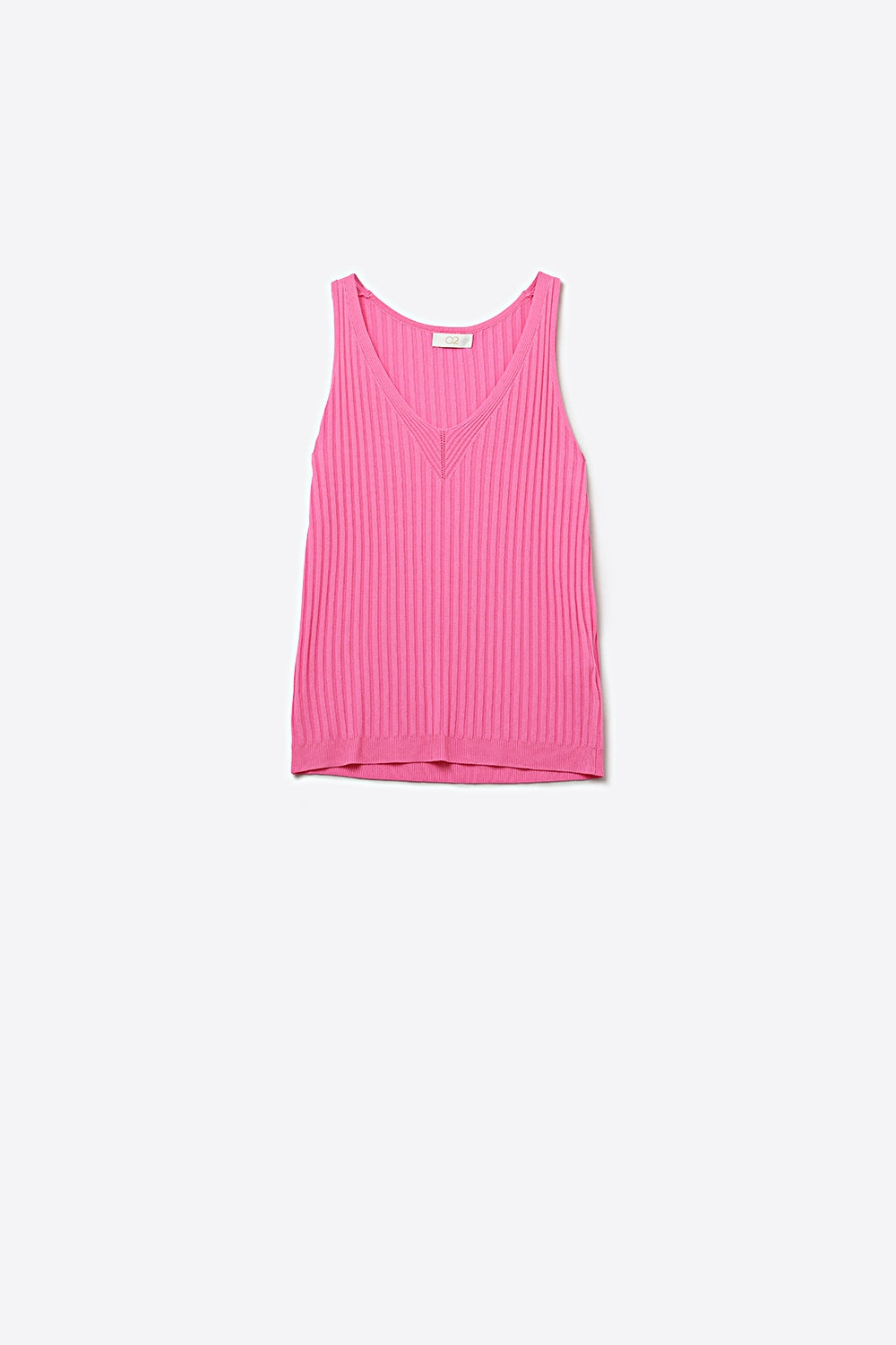 Q2 Canotta a Coste Rosa con Scollo a V