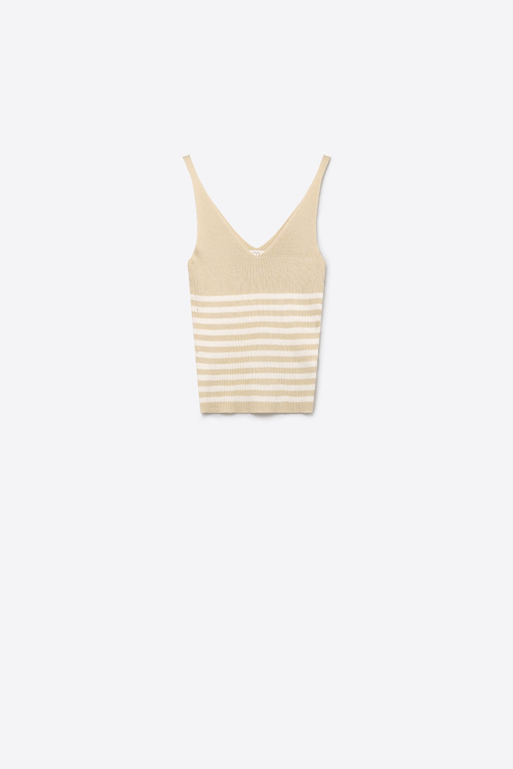 Q2 Canotta aderente a coste a righe beige con scollo a V
