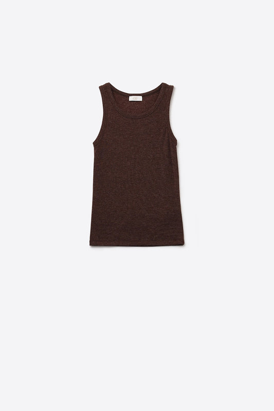 Q2 Canotta basic in maglia super morbida in marrone cioccolato