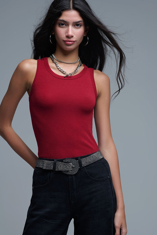 Q2 Canotta basic in maglia super soffice rosso rubino