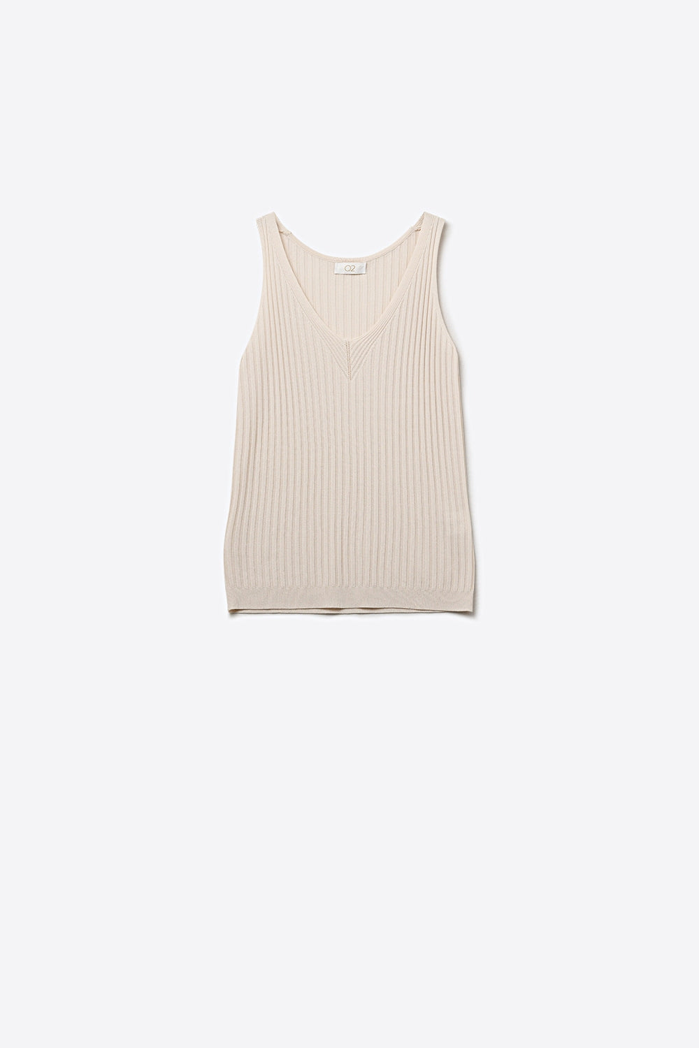 Q2 Canotta Beige a Coste con Scollo a V