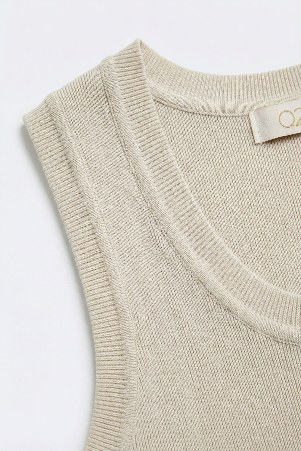 Canotta Beige a Coste in Maglia per Stratificazione