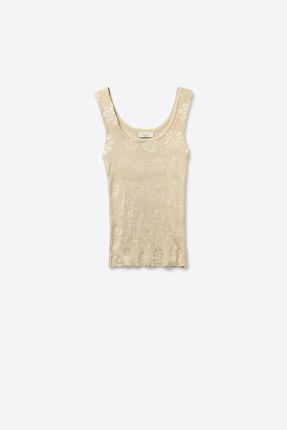 Q2 Canotta beige con ricamo floreale e maglia a coste