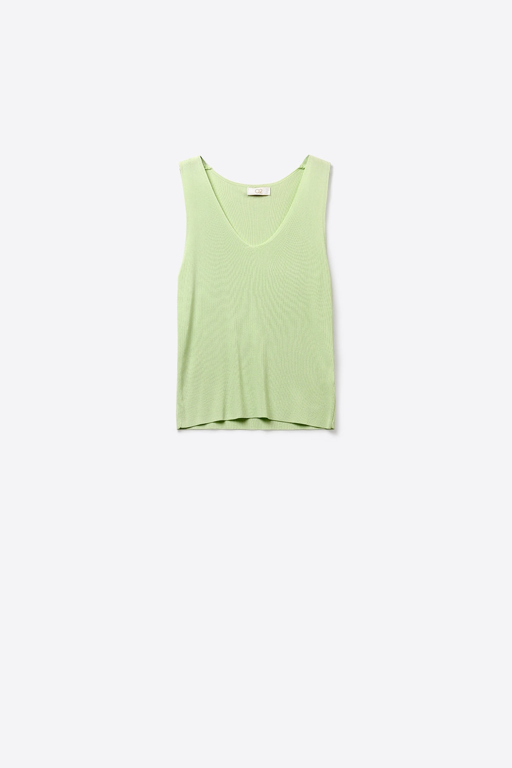 Q2 Canotta con scollo a V in maglia a coste di colore verde menta