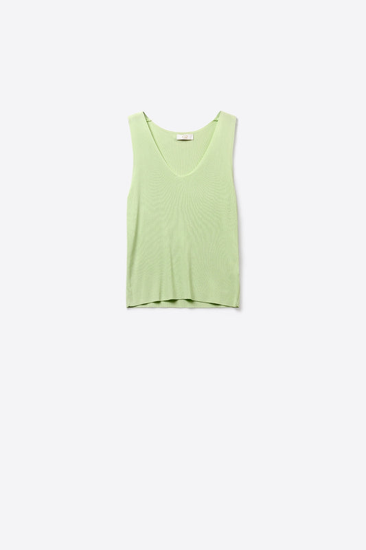 Q2 Canotta con scollo a V in maglia a coste di colore verde menta