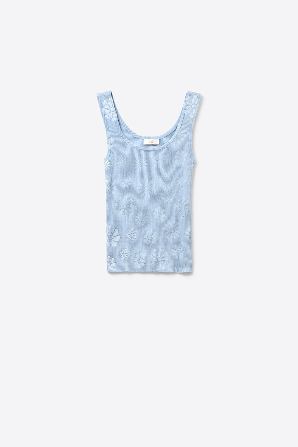 Q2 Canotta floreale in maglia a coste blu chiaro
