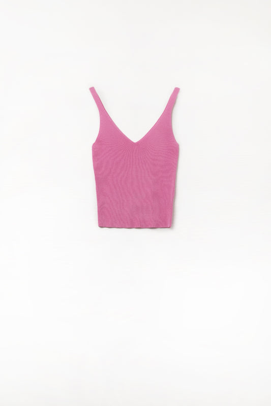 Q2 Canotta in maglia a coste comoda in fucsia