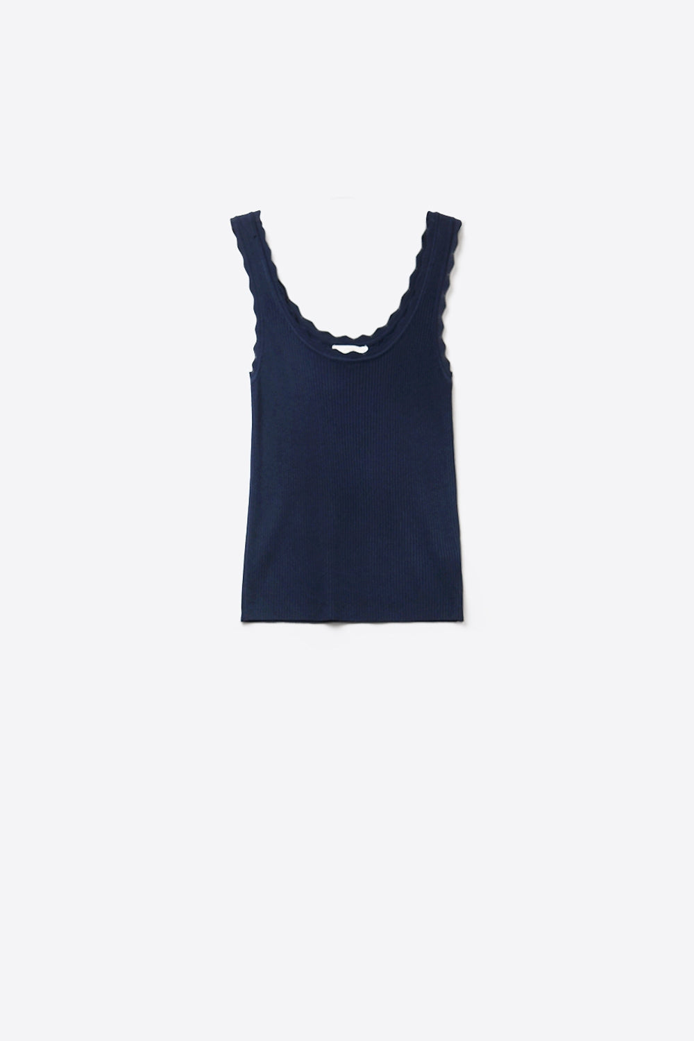 Q2 Canotta in maglia a costine Navy con scollo smerlato