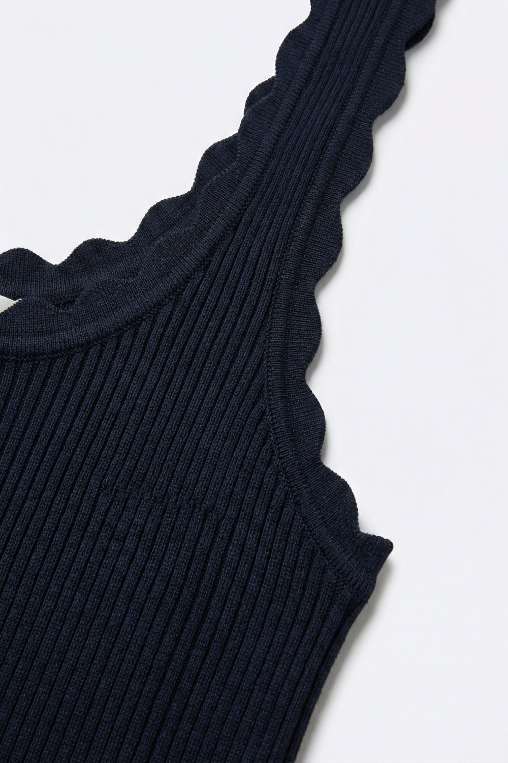 Canotta in maglia a costine Navy con scollo smerlato