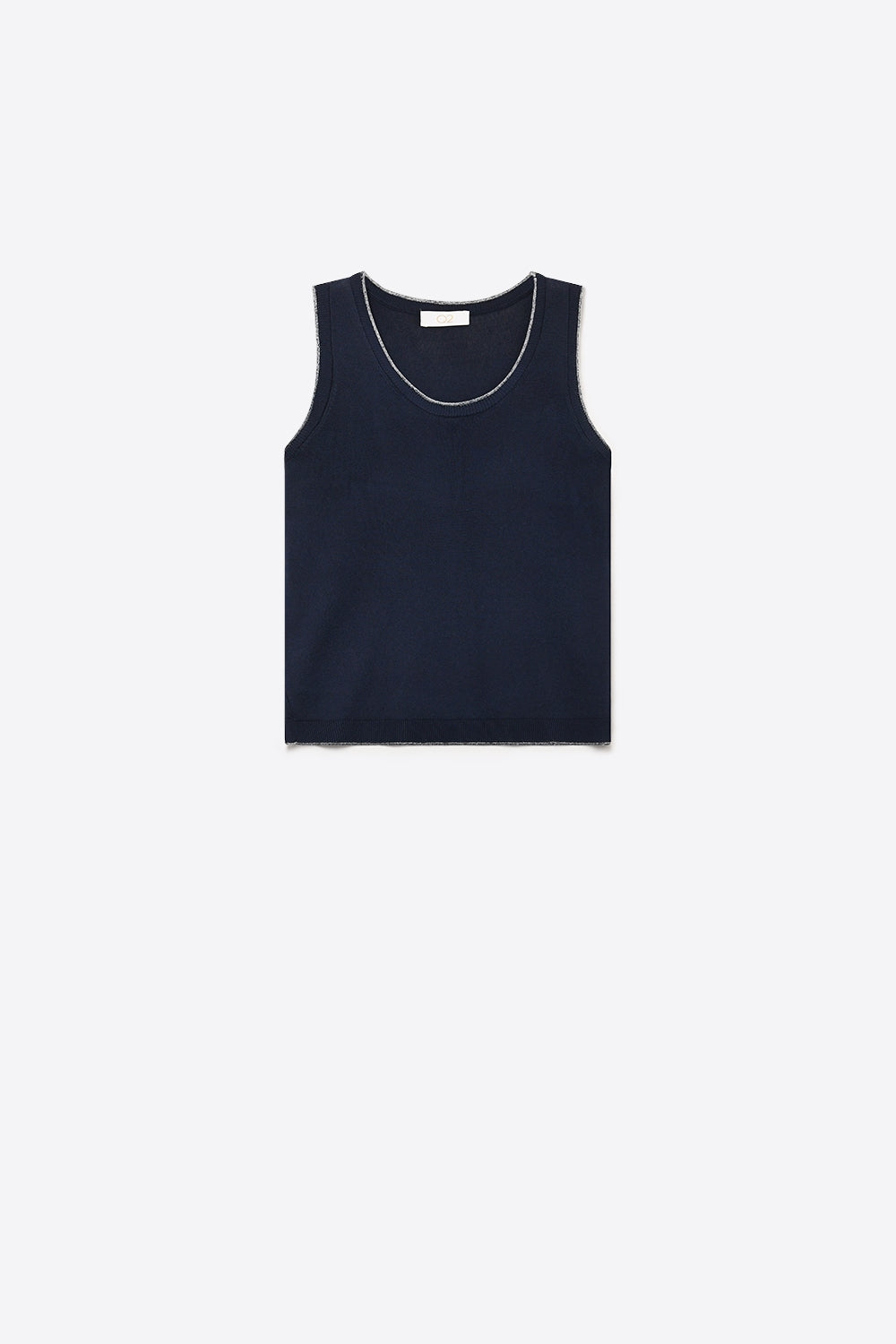 Q2 Canotta in Maglia Fine Navy con Bordo Metallico e Vestibilità Regolare