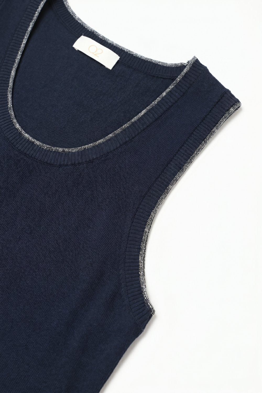 Canotta in Maglia Fine Navy con Bordo Metallico e Vestibilità Regolare