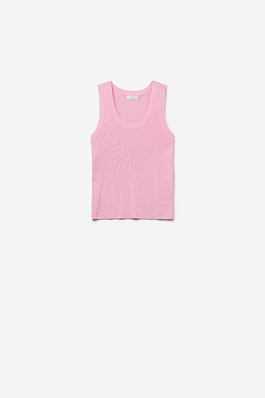 Q2 Canotta in maglia fine rosa con scollo a barchetta
