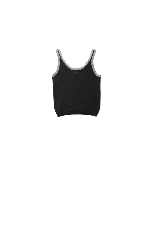 Q2 Canotta in maglia nera con finiture bianche