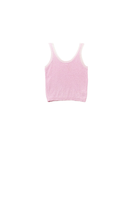 Q2 Canotta in maglia rosa baby con rifiniture bianche