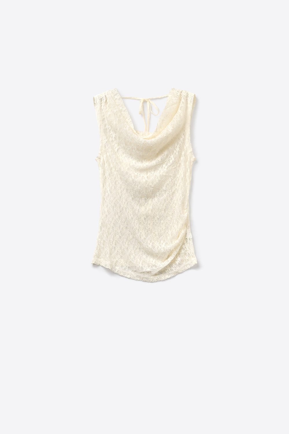Canotta in pizzo crema senza maniche con scollo a cappuccio