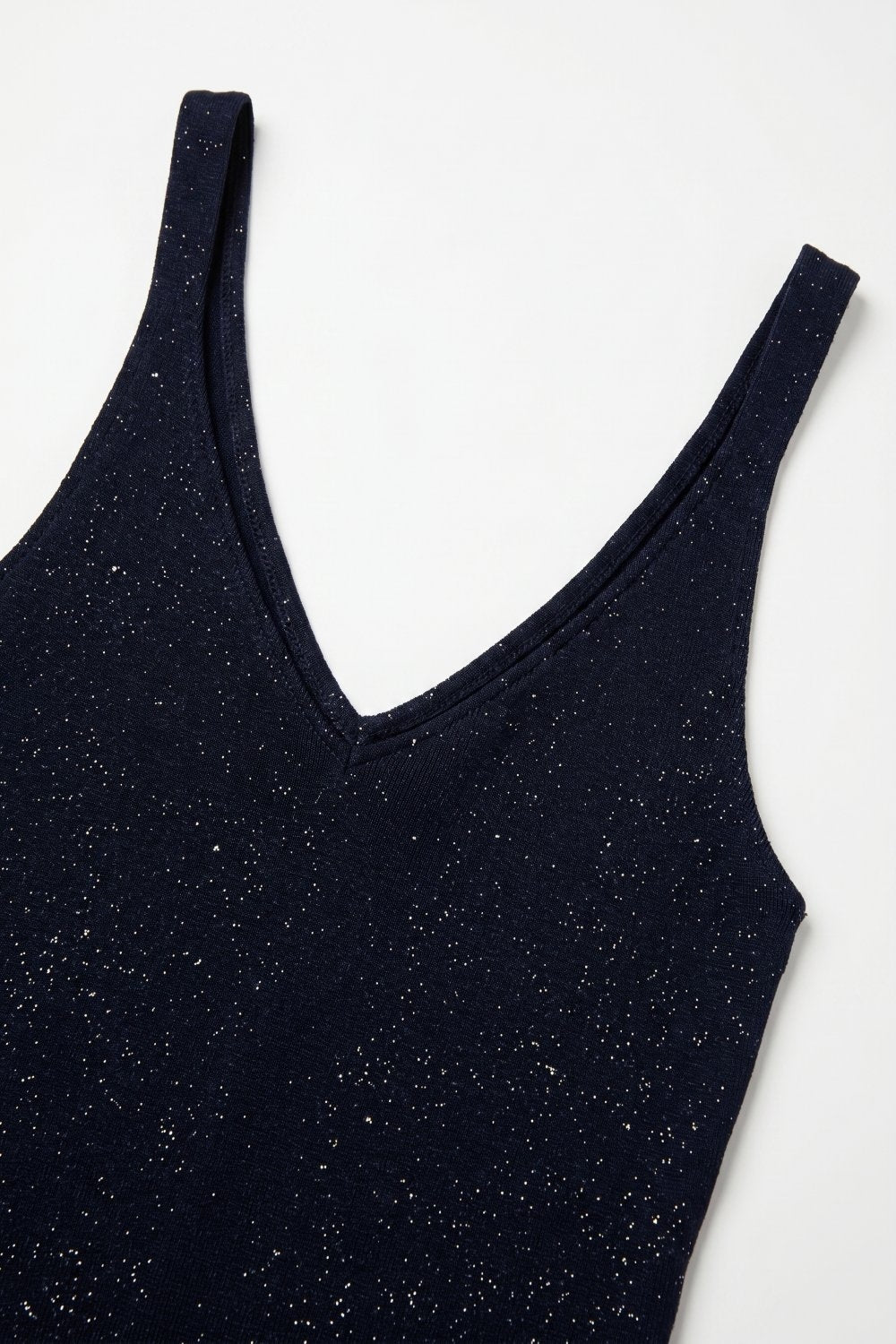 Canotta Navy Shiny Glitter Ribbed Knit V-Neck Fitted
